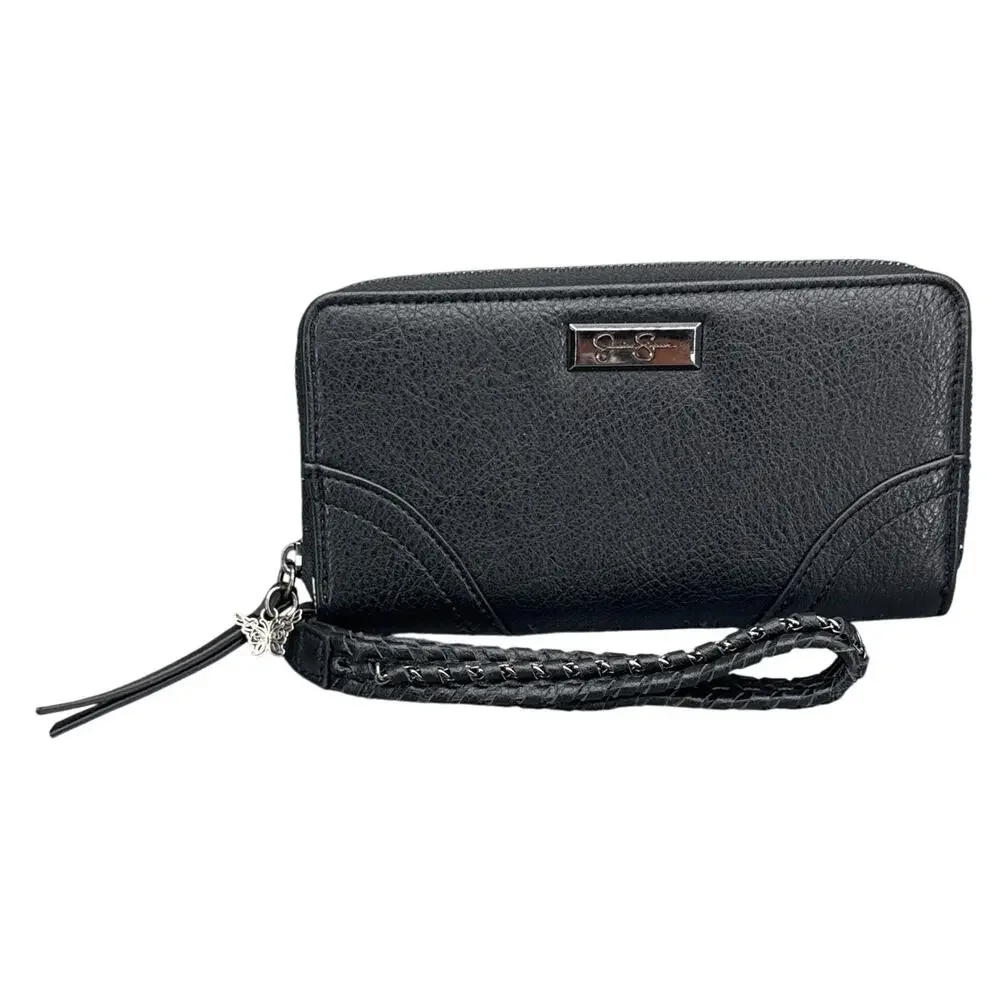 Jessica Simpson Black Leather Butterfly Wristlet Zip Wallet